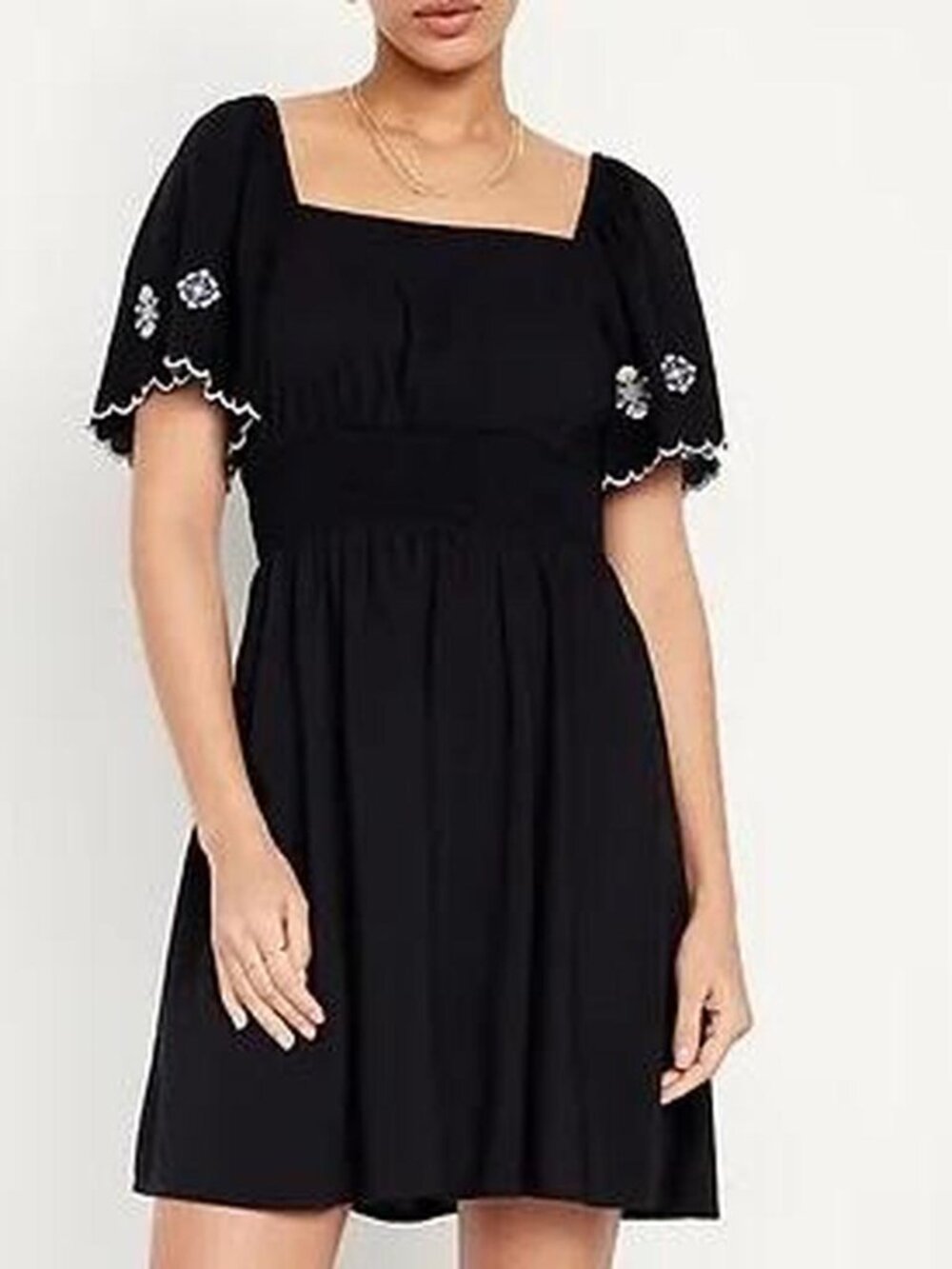 Old Navy Black Embroidered Flutter Sleeve Smocked Mini Dress Size L